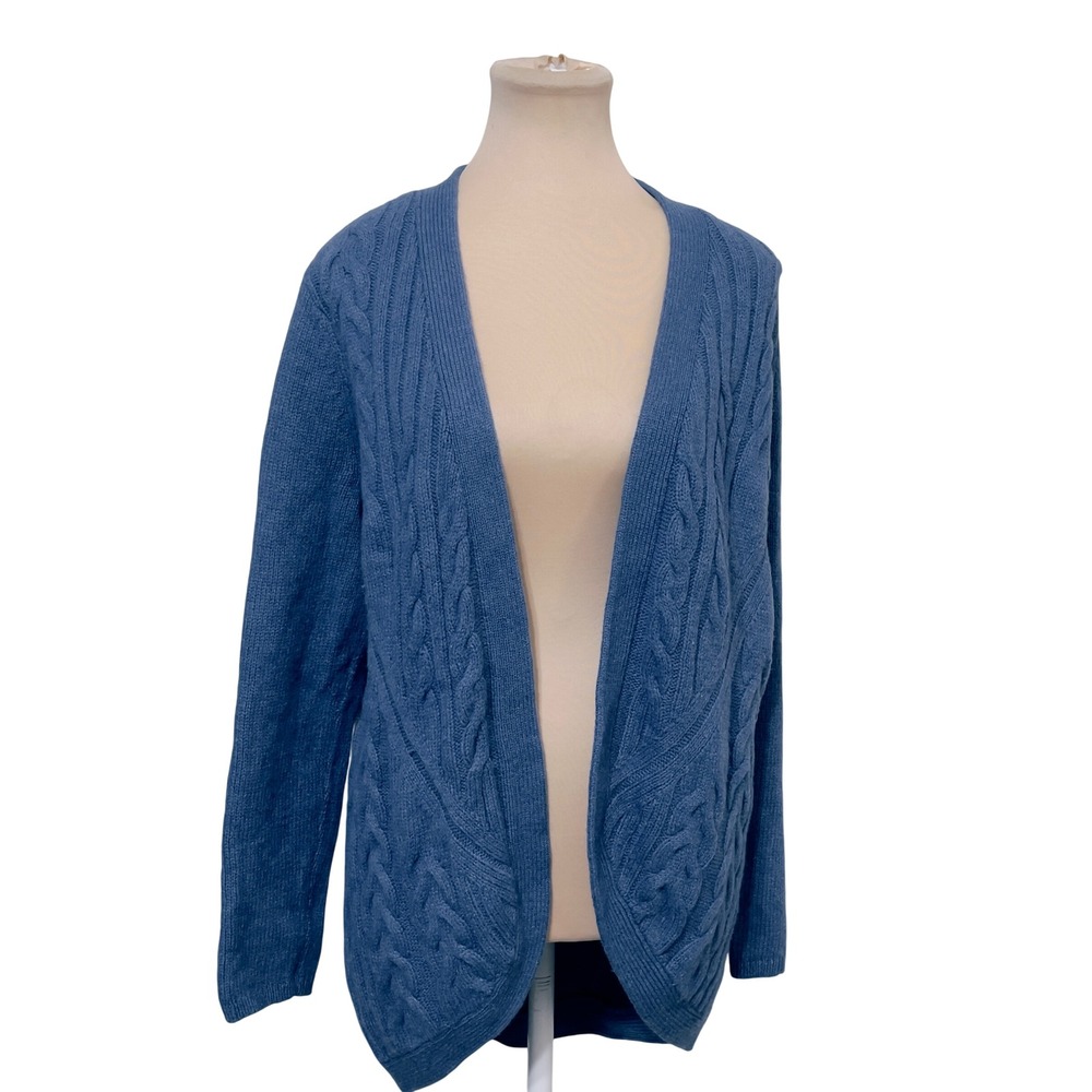 Talbots Womens Cable Knit Open Front Cardigan Blue Size M Preppy Minimalist Cozy